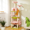 183cm Multi-Level Flower Cat Tree Large Cat Tower with Steel Frame Hammock and 7 Scratching Posts - Pink