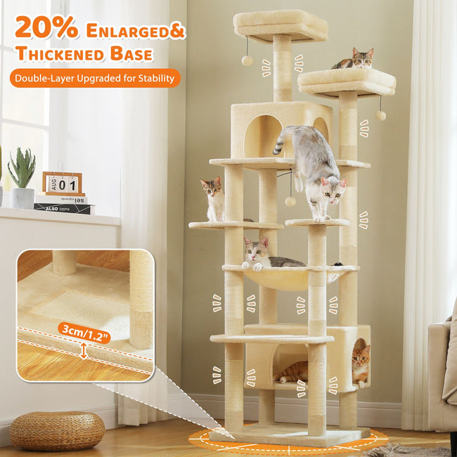 205cm Tall Heavy duty 8-tier Plush Cat Tree Condo