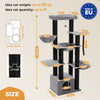 Cat tree with dimensions and features on a beige background. Catopia Co. Canada cat trees Made in Europe cat tree 
