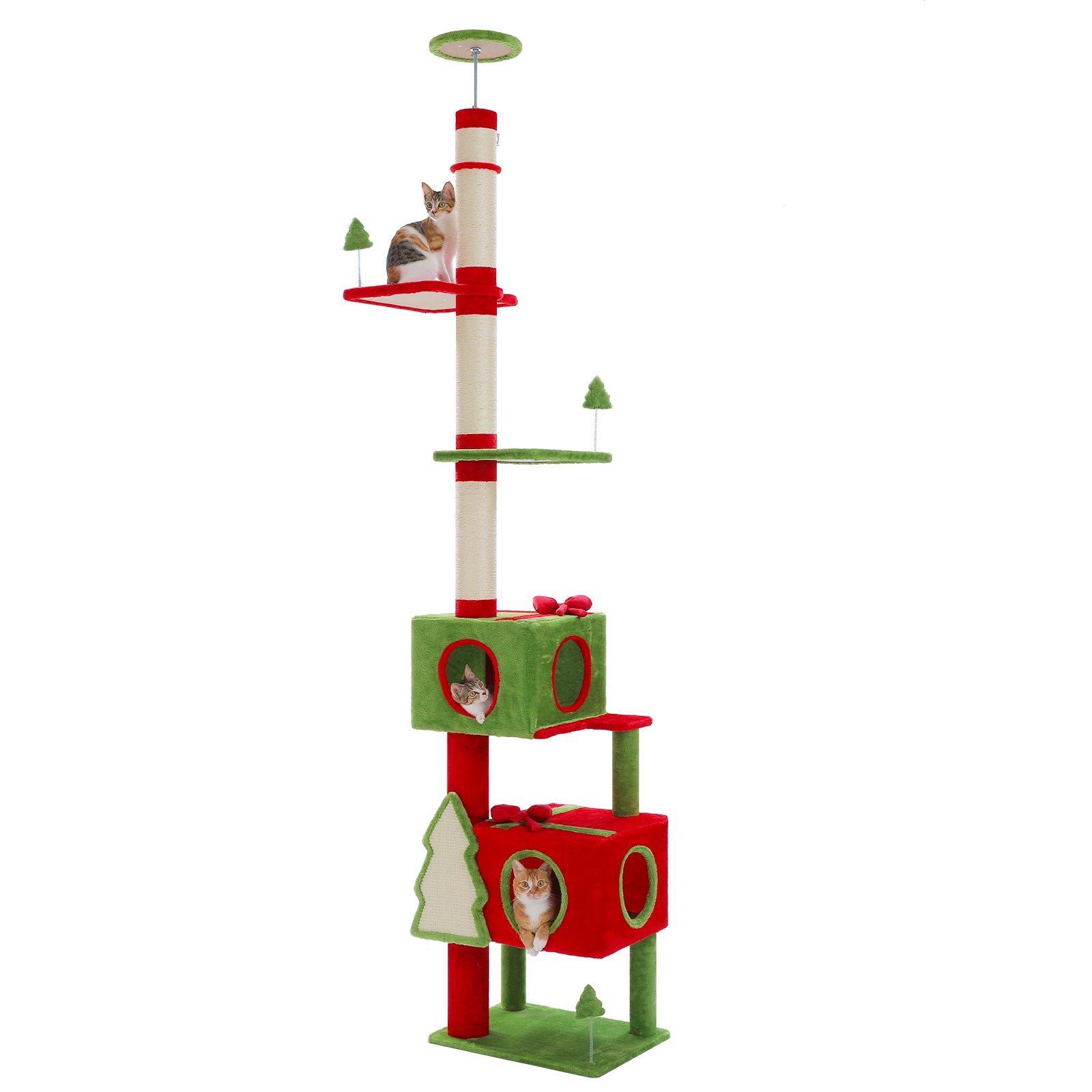 Christmas Cat Tree Tower to Ceiling with Dual Condos & Sisal Posts – Holiday Cat Furniture Canada | Catopia Co.