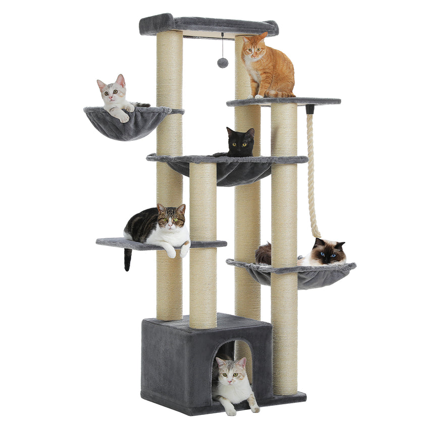 Cat Tree Tower with Thick Sisal Posts & Multiple Hammocks – Modern Cat Furniture Canada | Catopia Co.