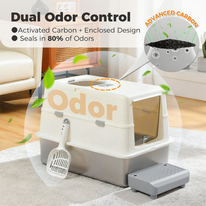  enclosed cat litter box with activated carbon filter and stainless steel litter base