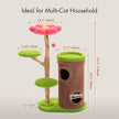136 cm flower cat tree with 80 cm base, 90 cm tall condo, 50 cm flower perch, side platforms, and sisal scratching post