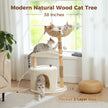 Natural Wood & Rattan Cat Tree Tower with Plush Condo and Curved Perch – Modern Cat Furniture Canada | Catopia Co.