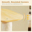Close-up of smooth rounded natural wood platform corners on a beige multi-level cat tree