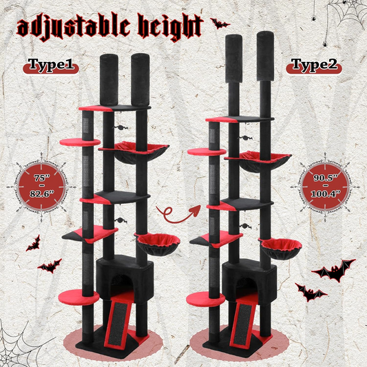 Catopia Co. 230cm-255cm Adjustable Floor to Ceiling Cat Tree - Black