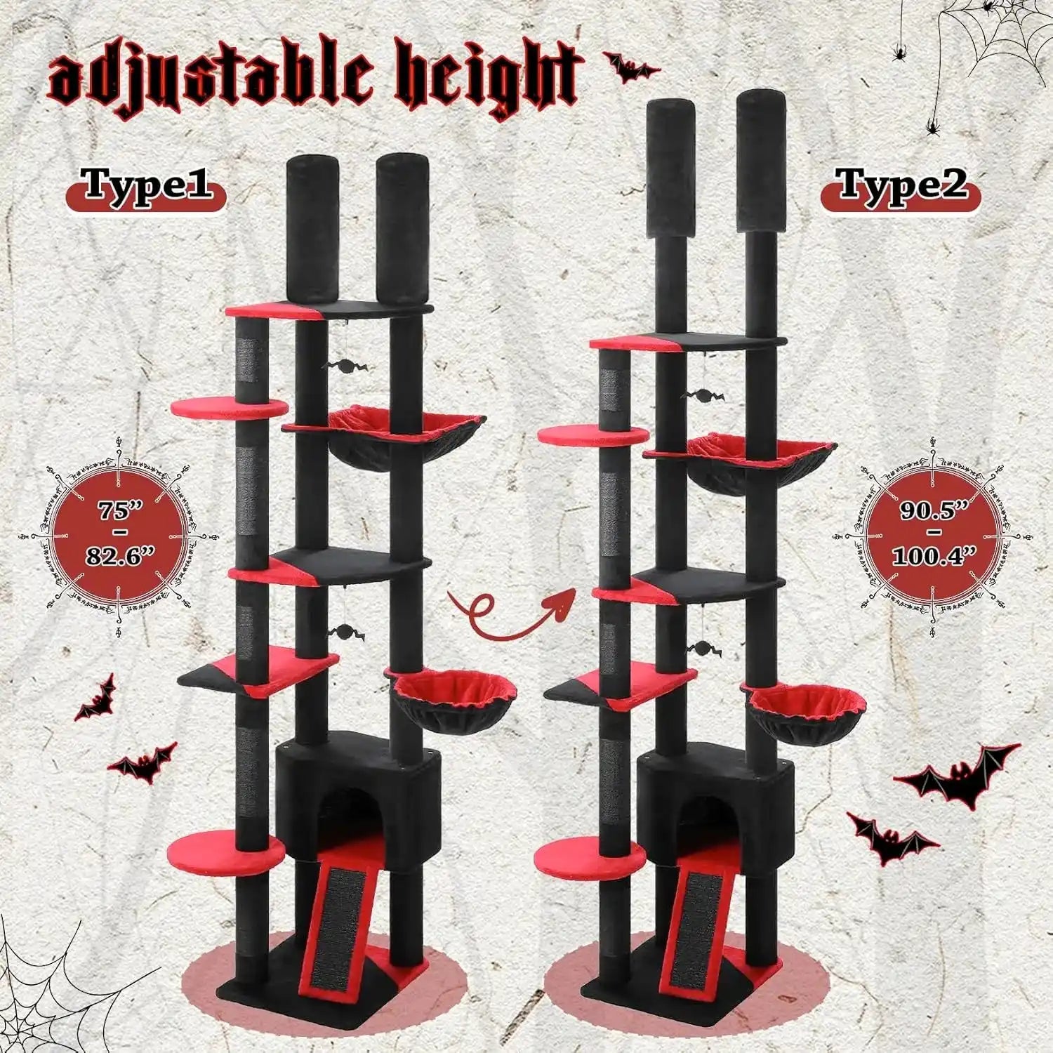 Ceiling Cat Tree Adjustable 230–255cm Black