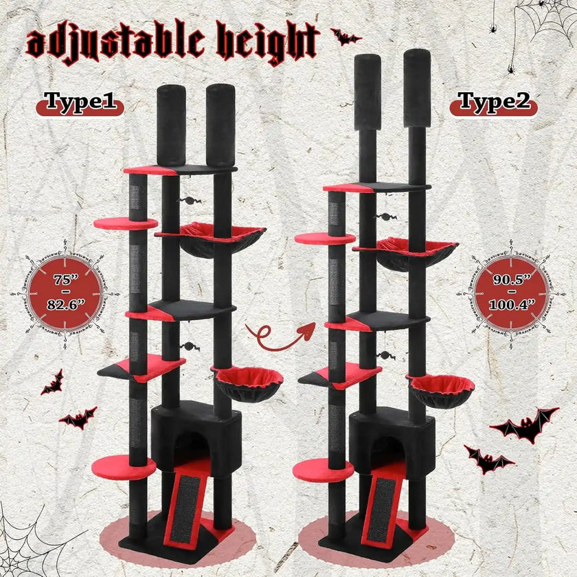 Ceiling Cat Tree Adjustable 230–255cm Black