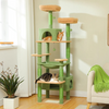 183cm Multi-Level Flower Cat Tree Large Cat Tower with Steel Frame Hammock and 7 Scratching Posts - Green