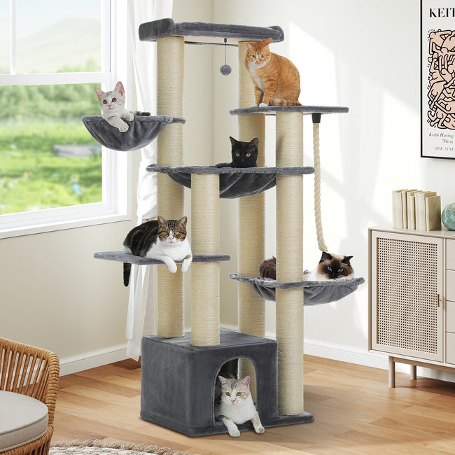 Cat Tree Tower with Thick Sisal Posts & Multiple Hammocks – Modern Cat Furniture Canada | Catopia Co.