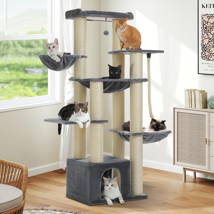 Cat Tree Tower with Thick Sisal Posts & Multiple Hammocks – Modern Cat Furniture Canada | Catopia Co.