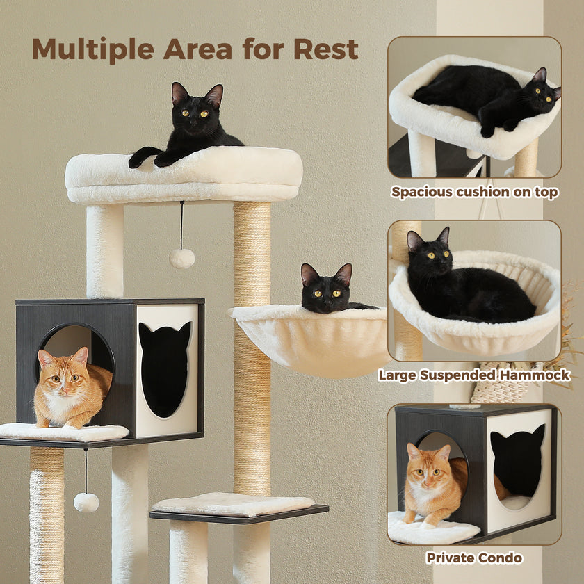 Woodland Series – Modern Wooden Cat Tree Tower with Hammock | Catopia Co.