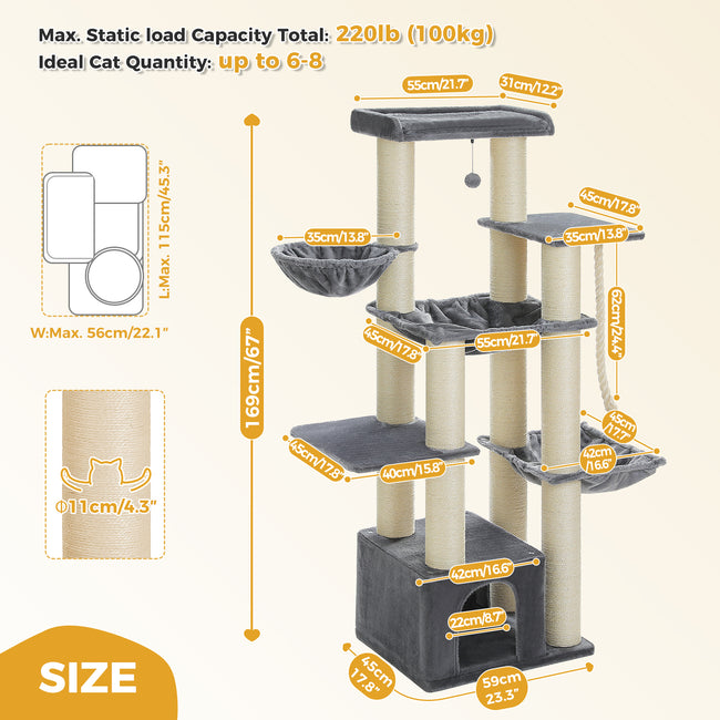 Cat Tree Tower with Thick Sisal Posts & Multiple Hammocks – Modern Cat Furniture Canada | Catopia Co.