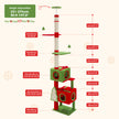 Adjustable floor-to-ceiling Christmas cat tree for 231 to 274 cm ceilings with two gift-box condos, sisal posts, platforms, and a 55 × 40 cm base