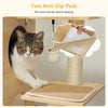 Cat on a wooden scratching post with two anti-slip pads and a hand holding one pad. Catopia Co. Canada cat tree. 