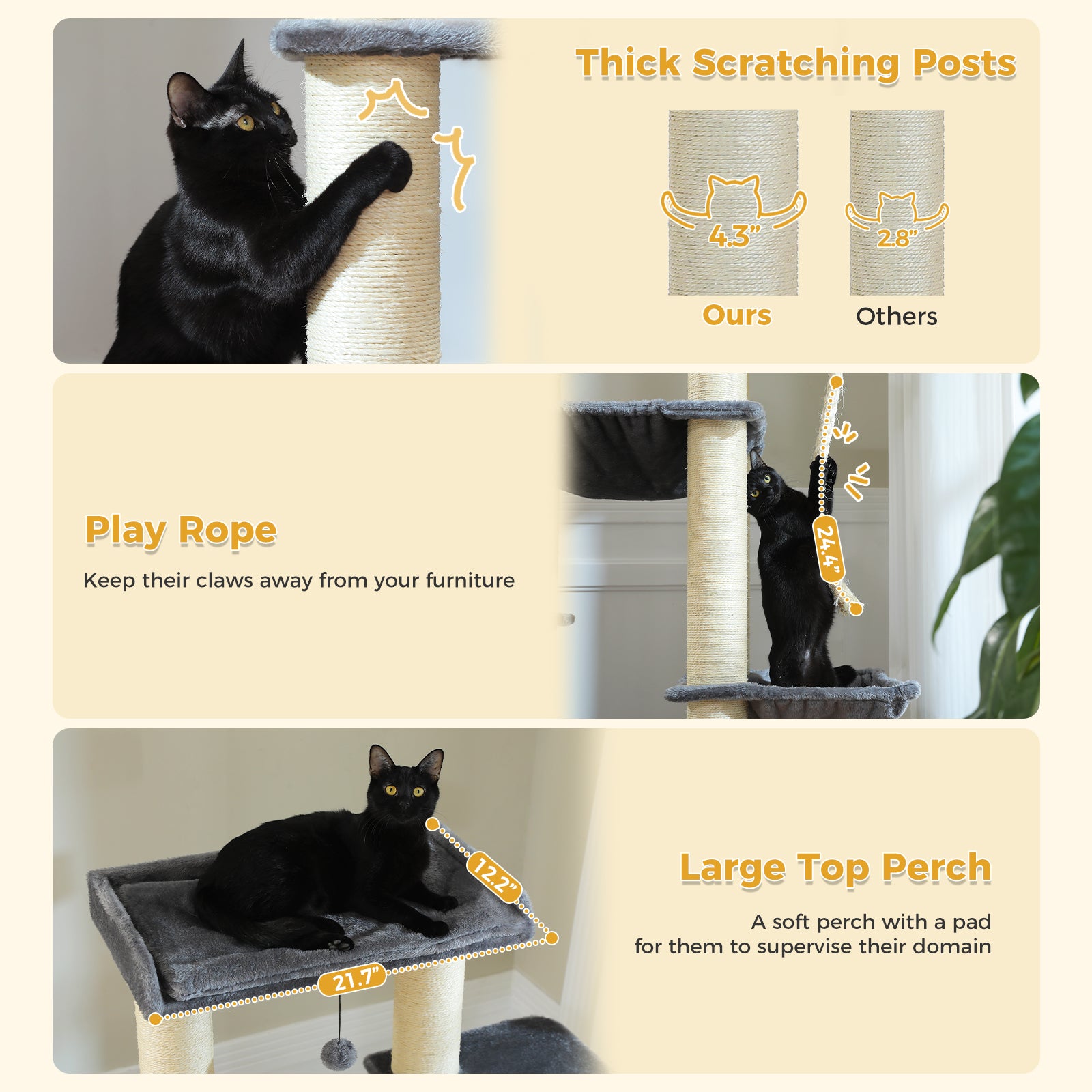 Cat Tree Tower with Thick Sisal Posts & Multiple Hammocks – Modern Cat Furniture Canada | Catopia Co.