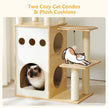 Cat play structure with cozy cat condos and plush cushions on a light background