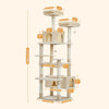 183cm Multi-Level Flower Cat Tree Large Cat Tower with Steel Frame Hammock and 7 Scratching Posts - Beige
