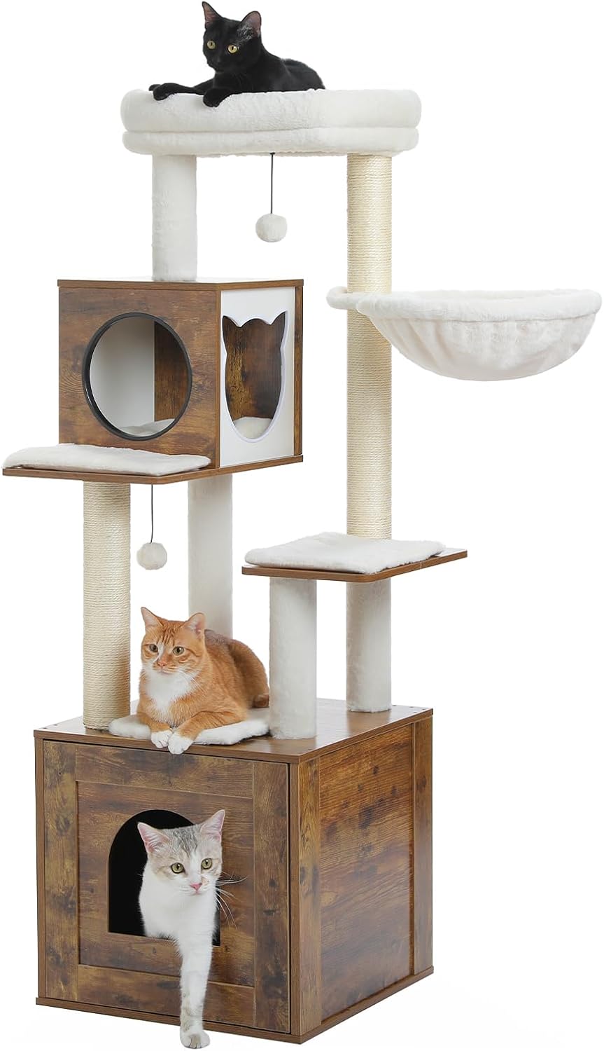 Woodland Series – Modern Wooden Cat Tree Tower with Hammock | Catopia Co.