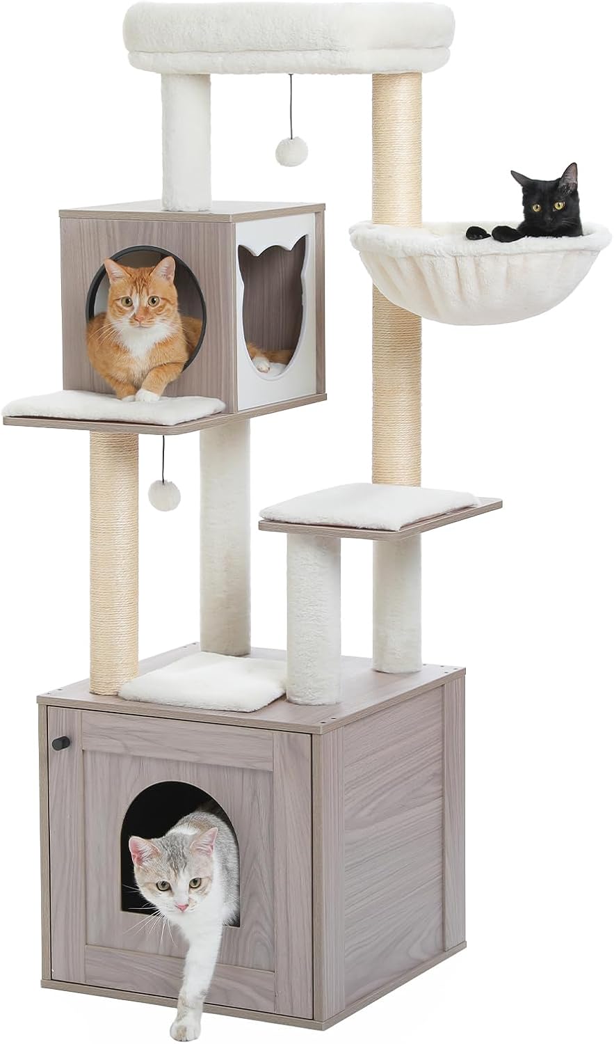Woodland Series – Modern Wooden Cat Tree Tower with Hammock | Catopia Co.