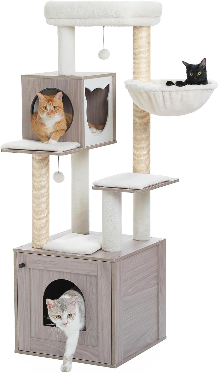 Woodland Series – Modern Wooden Cat Tree Tower with Hammock | Catopia Co.