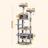 183cm Multi-Level Flower Cat Tree Large Cat Tower with Steel Frame Hammock and 7 Scratching Posts - Grey