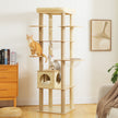Modern Beige Wooden Cat Tree Tower with Acrylic Bowl & Cozy Top Bed – Luxury Cat Furniture Canada | Catopia Co.