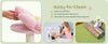Product advertisement for a pink cleaning tool with washing machine and flower top perch images.