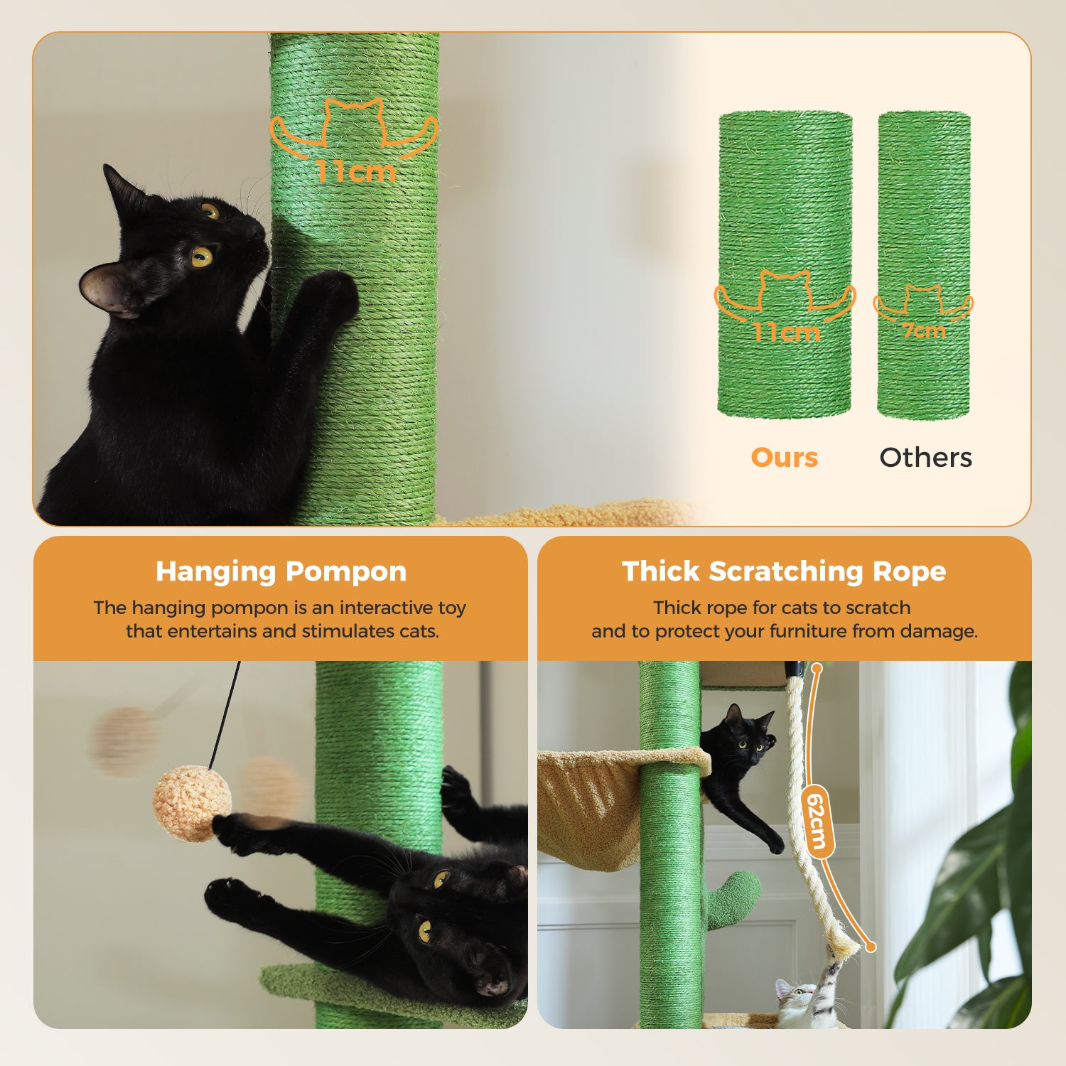 Tall Green Cat Tree Tower with Thick Sisal Posts & Multiple Hammocks – Modern Cat Furniture Canada | Catopia Co.