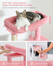 Luxury pink modern cat tree bed with wide soft top perch, featuring a tabby cat lounging comfortably – Catopia Co., a Canadian local business that ships only within Canada, offers stylish and machine-washable cat furniture designed for small spaces