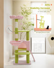 A side view of the multi-level modern cat tree by Catopia Co., shown with a safety strap for added stability. This cute cat furniture is perfect for active indoor cats in Canada. Canadian local business, ships only within Canada.