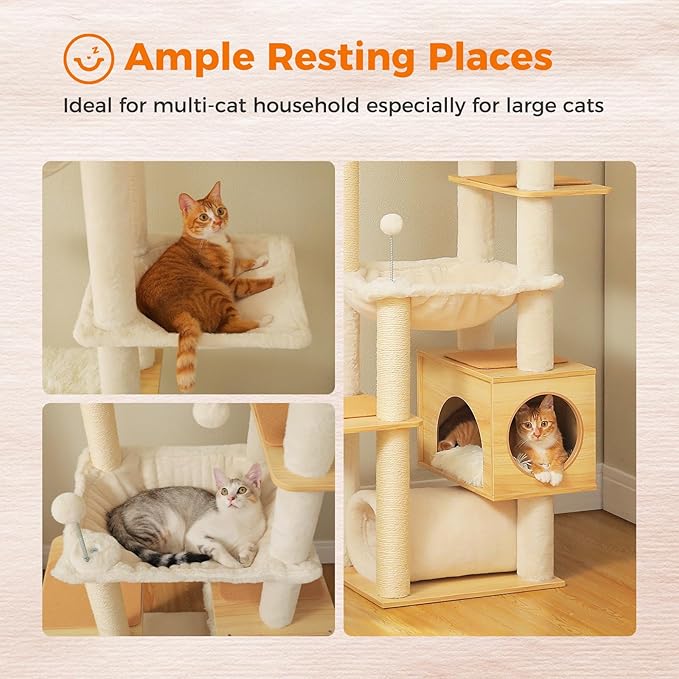 Cat tree with multiple levels and cat perches, ideal for multi-cat households, especially large cats.