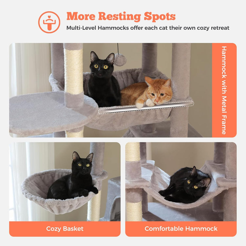 Cat Tree Extra Tall 205cm Gray Plush