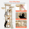 Modern 3-in-1 beige cat tree from Catopia Co. featuring dual dangling balls, sisal scratching posts, and a 2-in-1 ramp, designed exclusively for playful cats in Canadian homes.
