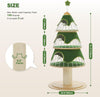 Catopia Co. Green cat tree with dimensions and capacity details on a white background. Green Christmas themed holiday cat tree