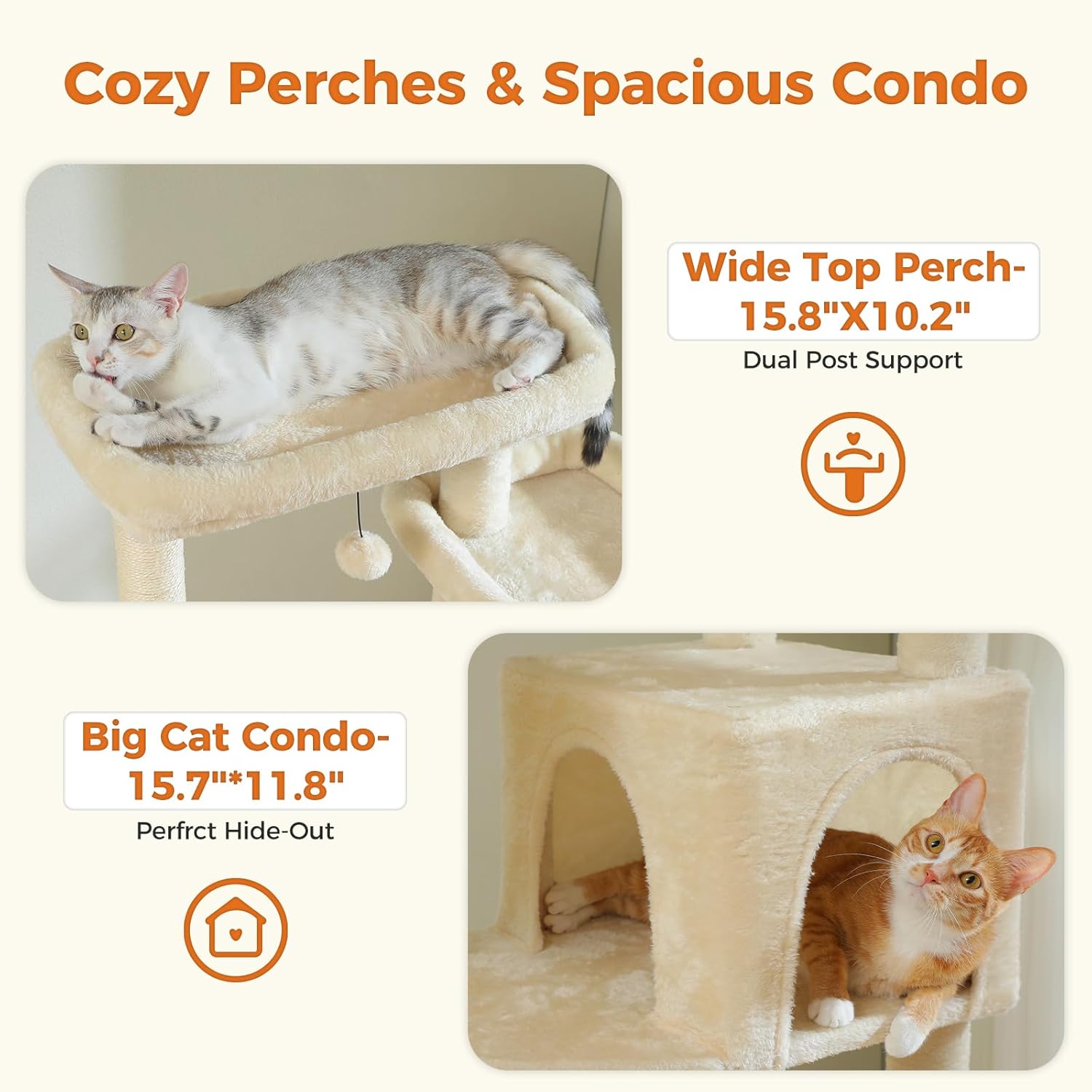 Catopia Co. modern cat condo features a wide dual-post top perch and a spacious 15.7