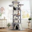 Modern cat tree with scratching ramp, sisal posts, and hanging toys for active indoor cats