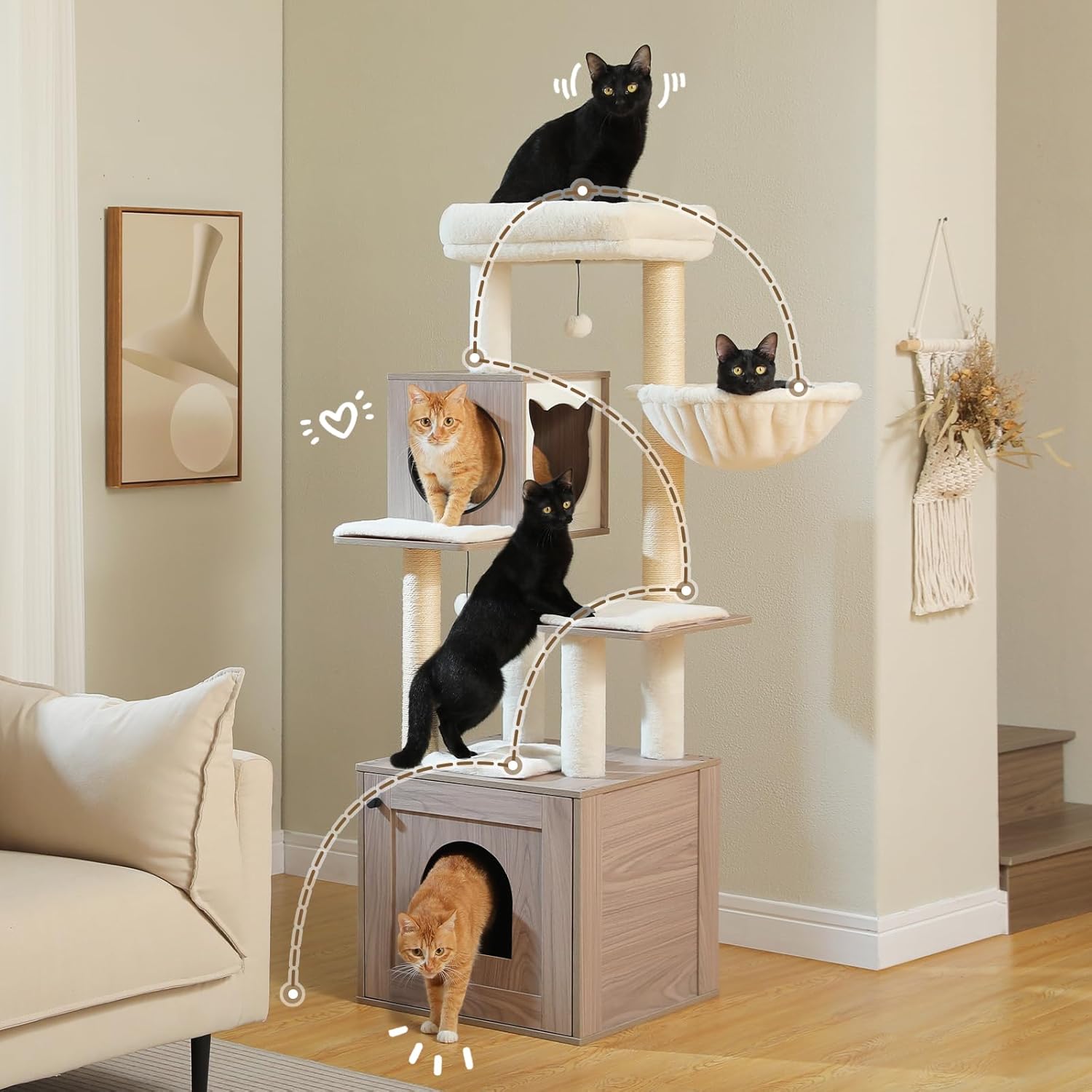 Woodland Series – Modern Wooden Cat Tree Tower with Hammock | Catopia Co.