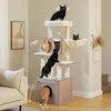 This Canadian-designed modern cat tower by Catopia Co. supports active climbing with 5 levels of play space, scratchable surfaces, and a cozy lower condo for rest.