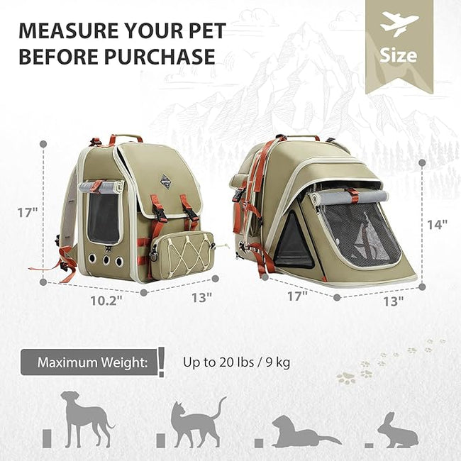 Catopia Co. Canada Pet carrier with dimensions and weight capacity on a light background