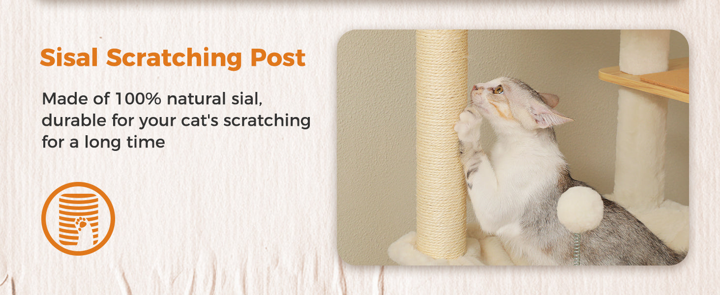 Catopia Co. Deluxe Wood Adjustable Floor to Ceiling Cat Tree - Beige