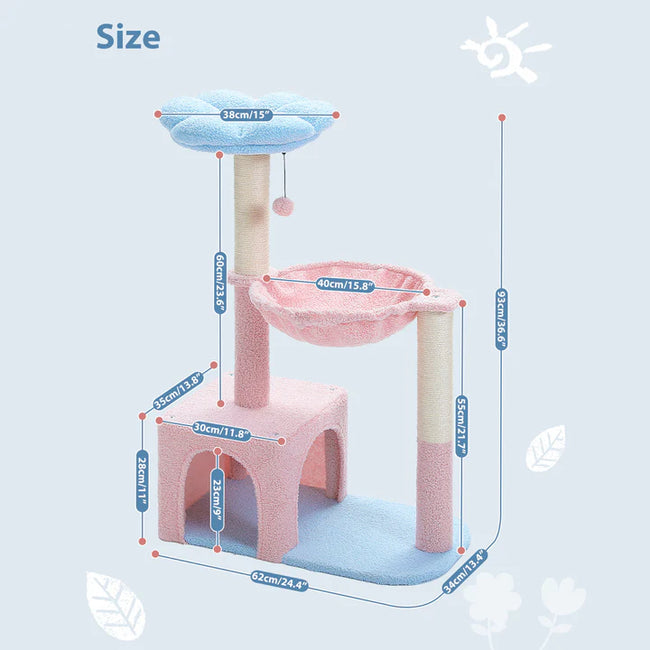 Catopia Co. 93cm Multi-Level Flower Blue And Pink Cat Tree