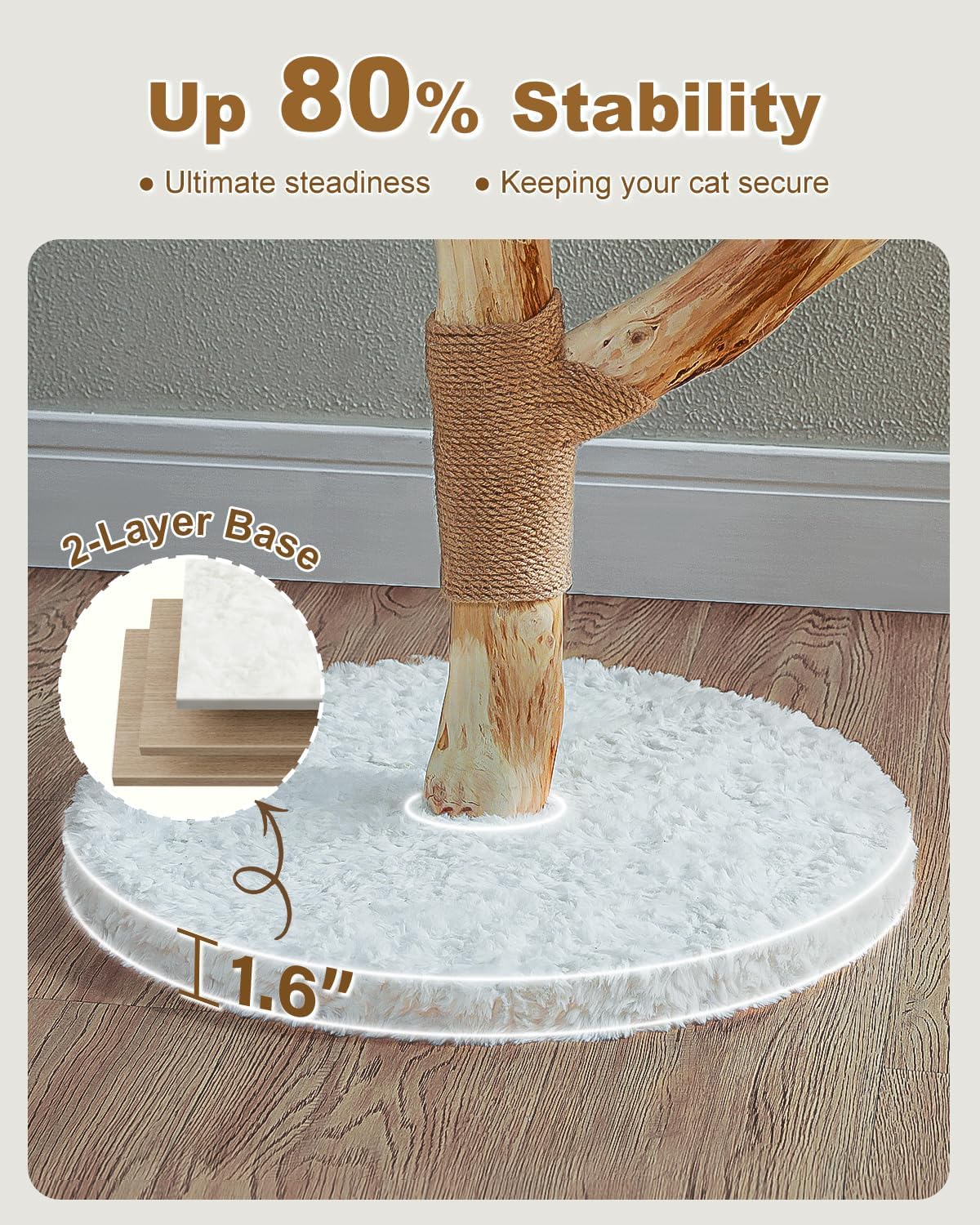 Catopia Co. luxury wooden cat tree with reinforced 2-layer base for enhanced stability and safety, premium sisal-wrapped post, Canada