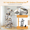 183cm Multi-Level Flower Cat Tree Large Cat Tower with Steel Frame Hammock and 7 Scratching Posts - Grey