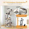 183cm Multi-Level Flower Cat Tree Large Cat Tower with Steel Frame Hammock and 7 Scratching Posts - Grey