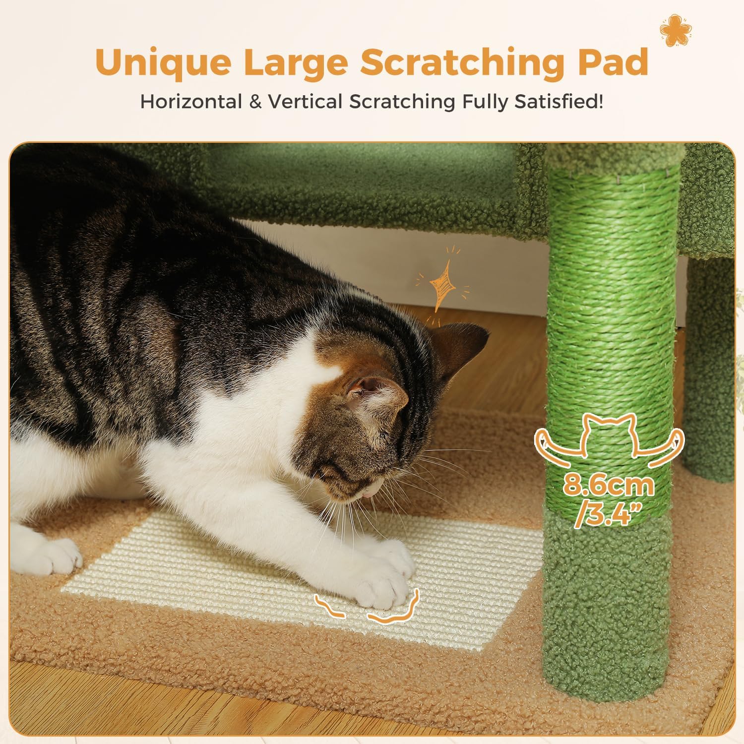 183cm Multi-Level Flower Cat Tree Large Cat Tower with Steel Frame Hammock and 7 Scratching Posts - Green