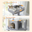 Variety of cozy lounging options on this stylish cat tree from Catopia Co., including a large double cat hammock and soft hanging basket. Aesthetic cat furniture designed in Canada, for Canadian cat families only.