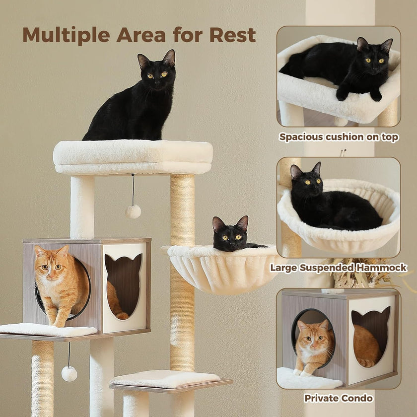 Woodland Series – Modern Wooden Cat Tree Tower with Hammock | Catopia Co.