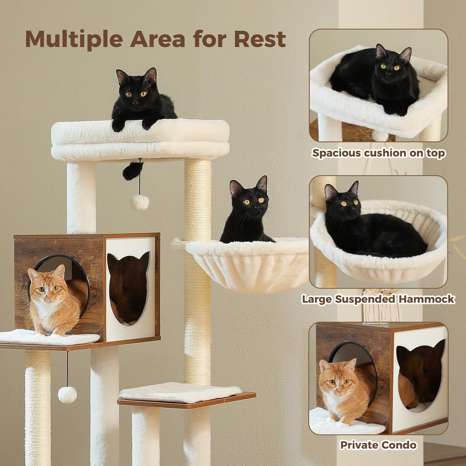 Woodland Series – Modern Wooden Cat Tree Tower with Hammock | Catopia Co.