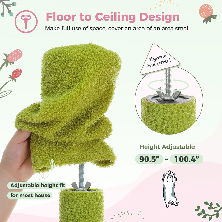 Green adjustable floor to ceiling design with height adjustment features on a pink background